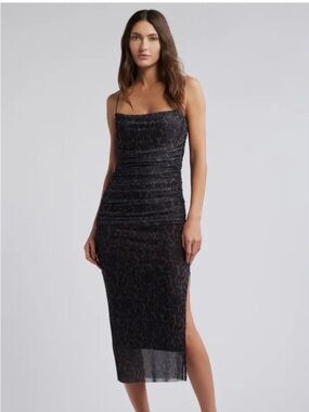Leopard-Print Ruched Maxi Slip Dress - Brown